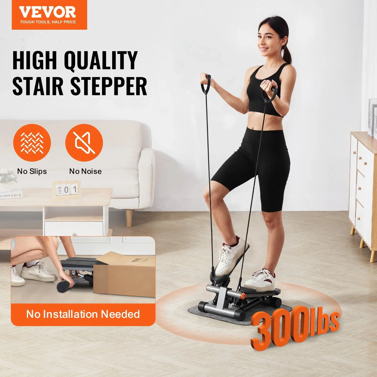Stair Stepper for Exercise at Home Hydraulic Mini Stepper with Resistance Band - View 2