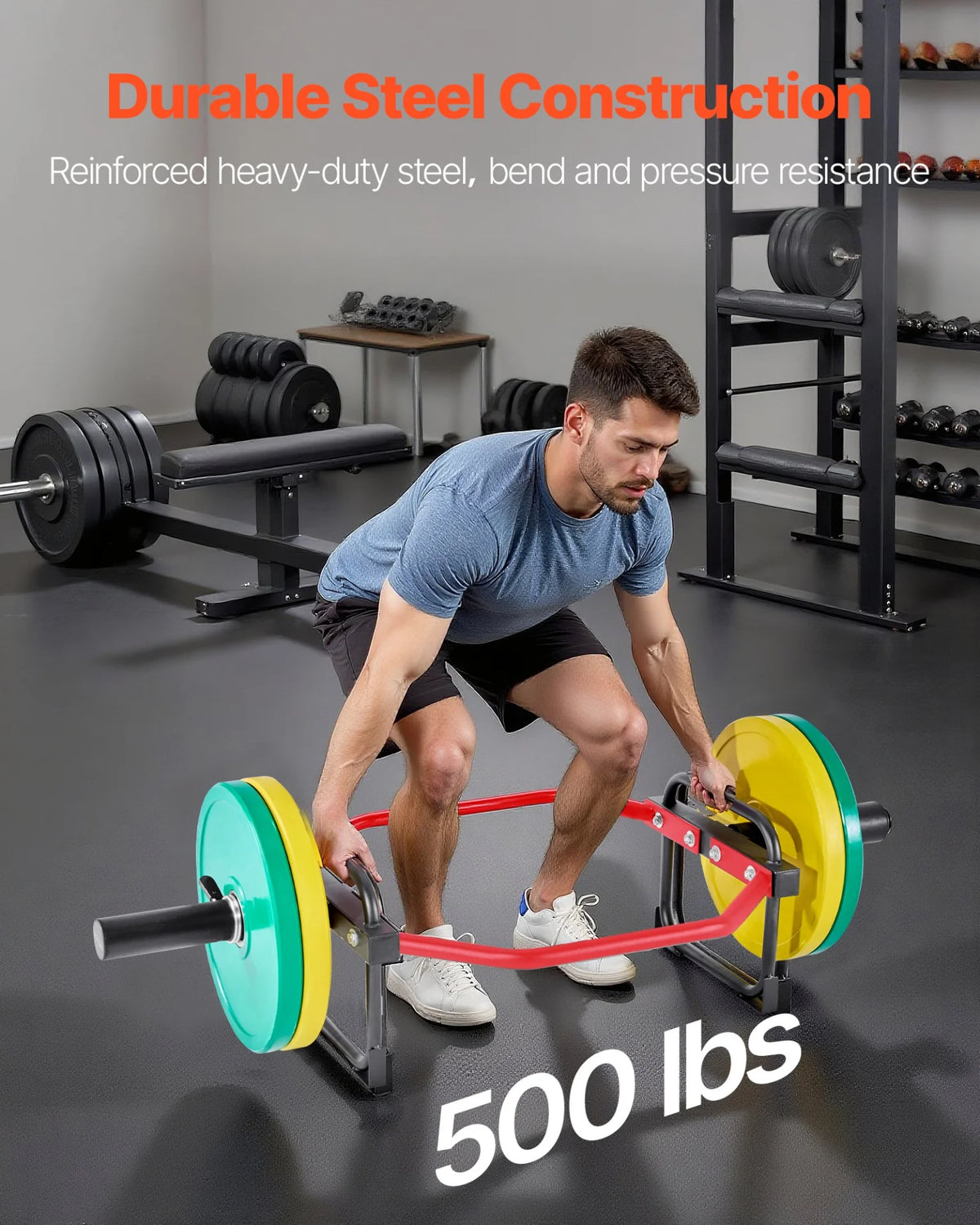Trap Bar Hex Bar, 2-Inch Hex Barbell, 500 LBS Capacity Shrug Bars, Weightlifting and Strength Training Equipment, Home Gym for Squats, Deadlifts, Shoulder Presses, Red - View 3
