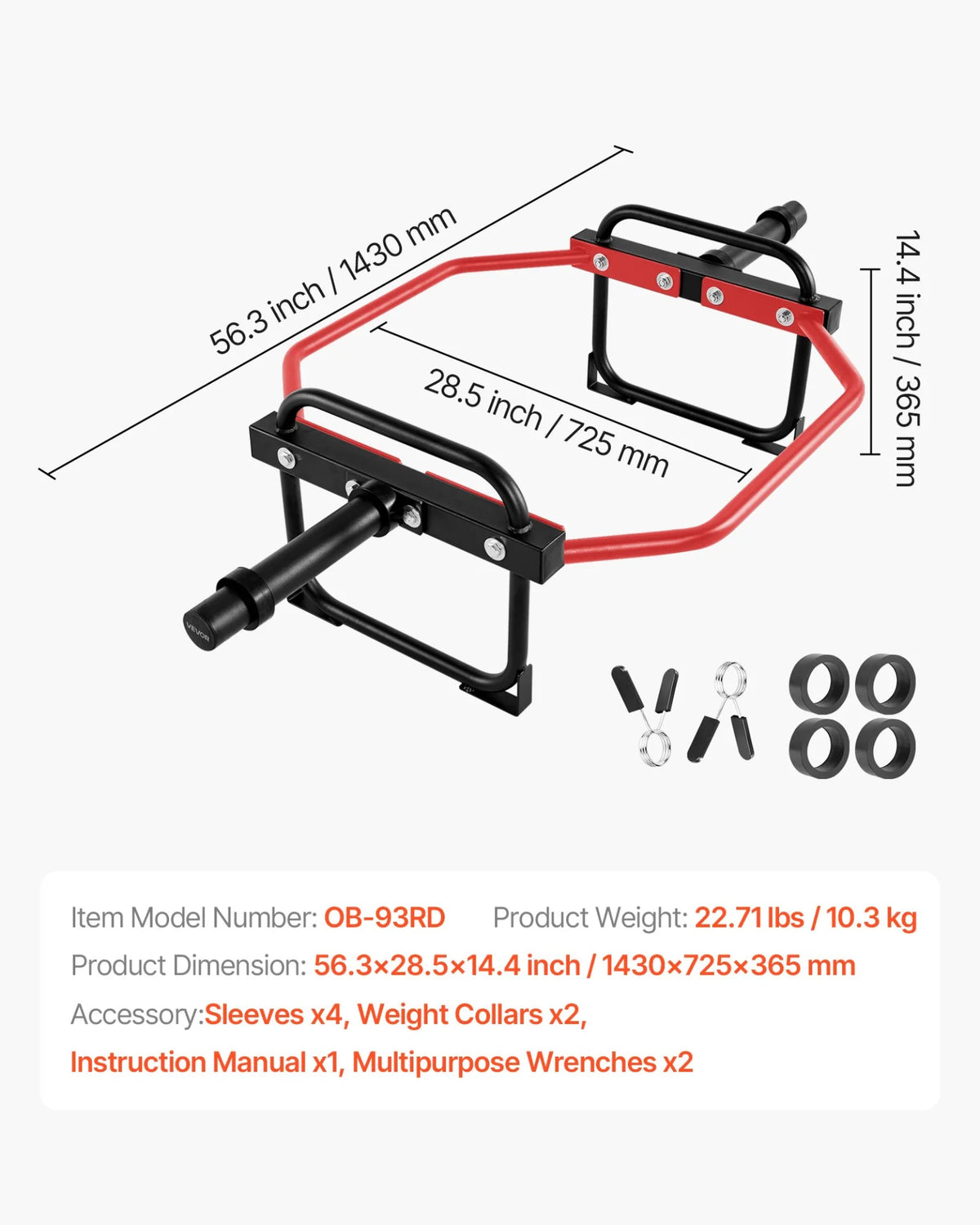 Trap Bar Hex Bar, 2-Inch Hex Barbell, 500 LBS Capacity Shrug Bars, Weightlifting and Strength Training Equipment, Home Gym for Squats, Deadlifts, Shoulder Presses, Red - View 8