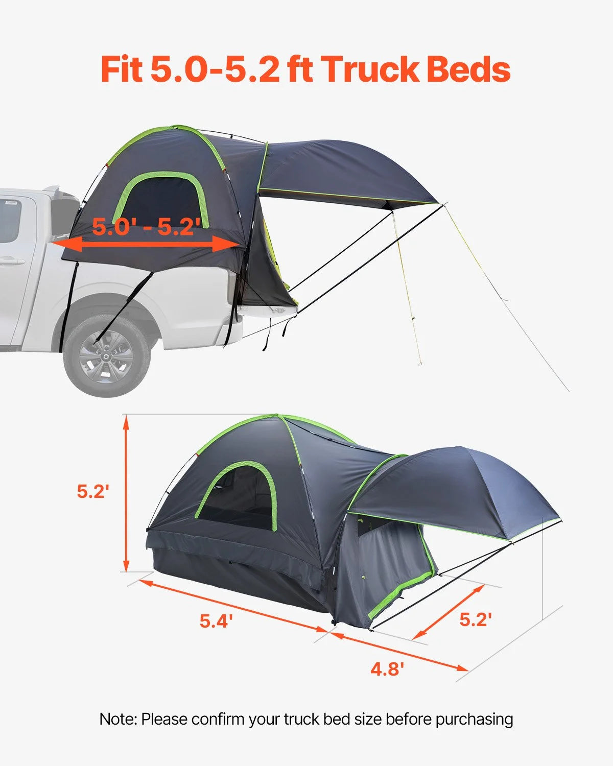 Truck Tent 5.0-5.2ft Waterproof PU2000 Truck Bed Camping Tent 2-3 Person - View 2
