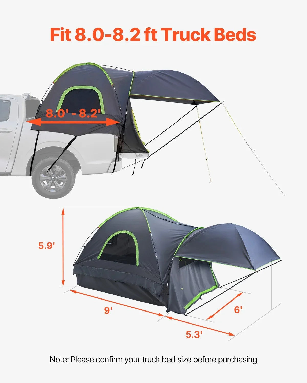 Truck Tent 8.0-8.2ft Waterproof PU2000 Truck Bed Camping Tent 2-3 Person - View 2