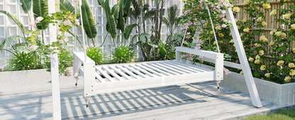 Twin Size Porch Swing Bed, Patio Acacia Wood Swing Frame with Hemp Ropes for Backyard - View 15