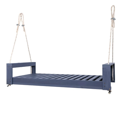 Twin Size Porch Swing Bed, Patio Acacia Wood Swing Frame with Hemp Ropes for Backyard - View 23