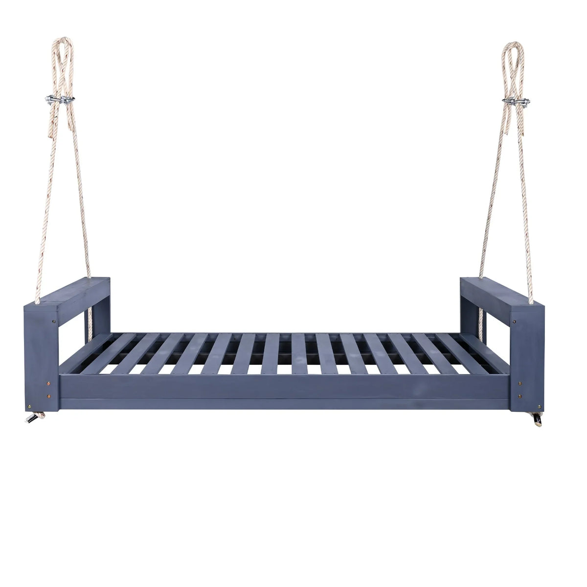 Twin Size Porch Swing Bed, Patio Acacia Wood Swing Frame with Hemp Ropes for Backyard - View 24