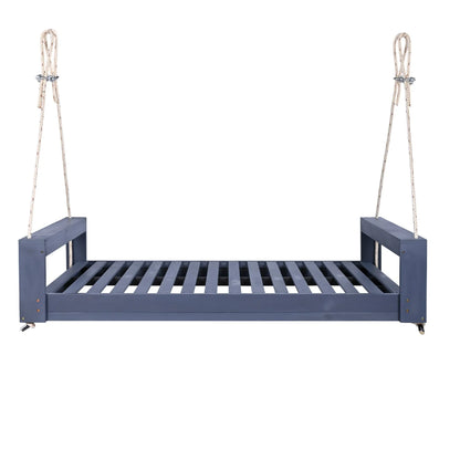 Twin Size Porch Swing Bed, Patio Acacia Wood Swing Frame with Hemp Ropes for Backyard - View 24