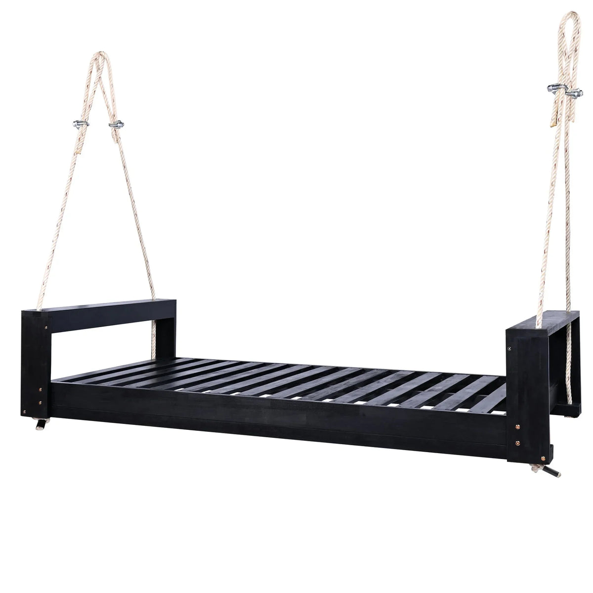 Twin Size Porch Swing Bed, Patio Acacia Wood Swing Frame with Hemp Ropes for Backyard - View 39