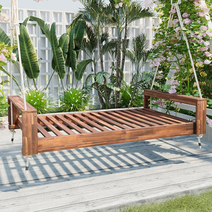 Twin Size Porch Swing Bed, Patio Acacia Wood Swing Frame with Hemp Ropes for Backyard - View 49