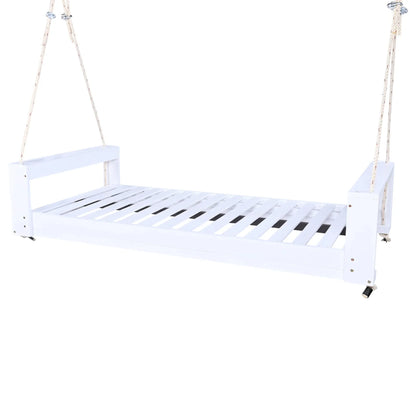 Twin Size Porch Swing Bed, Patio Acacia Wood Swing Frame with Hemp Ropes for Backyard - View 7