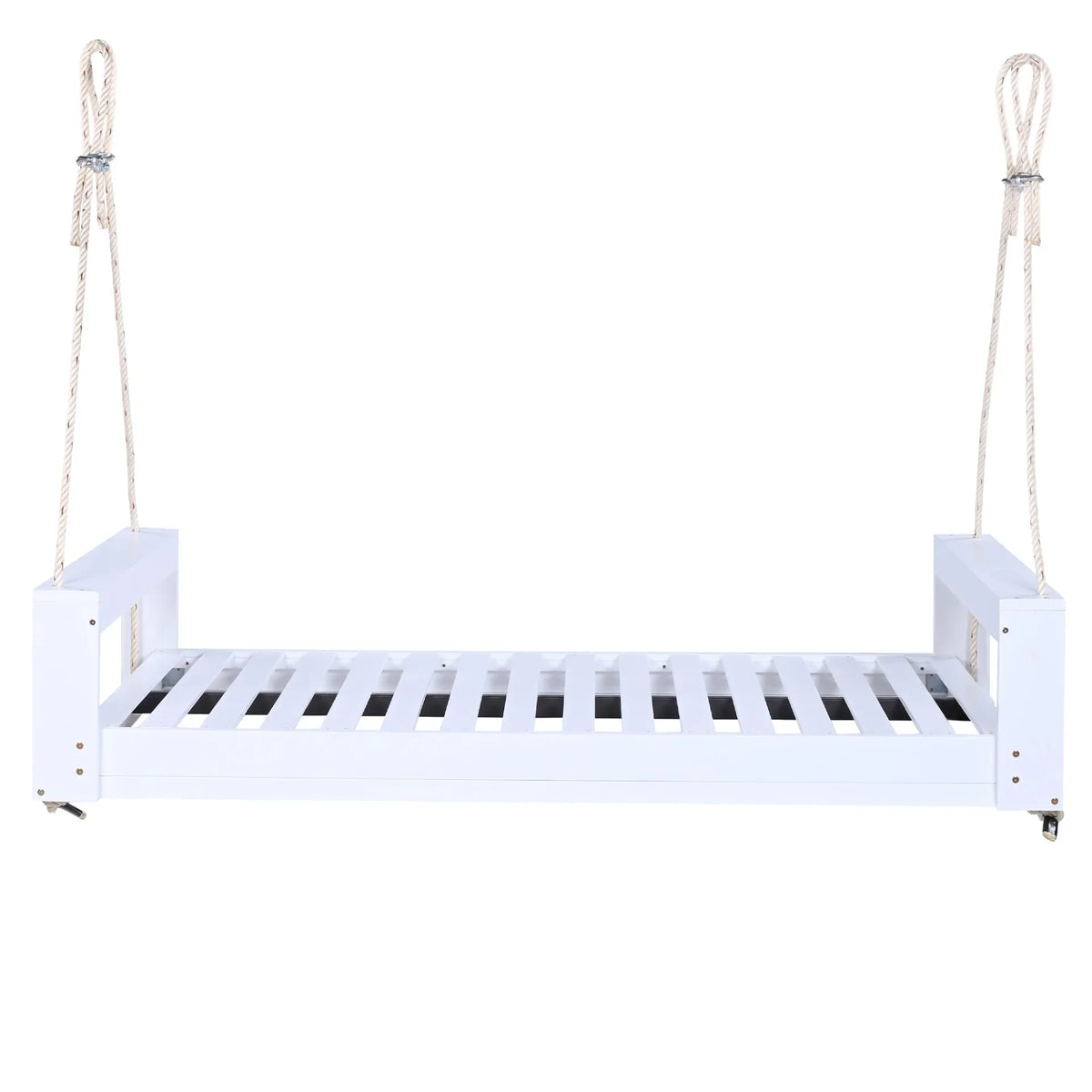 Twin Size Porch Swing Bed, Patio Acacia Wood Swing Frame with Hemp Ropes for Backyard - View 8