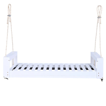 Twin Size Porch Swing Bed, Patio Acacia Wood Swing Frame with Hemp Ropes for Backyard - View 8