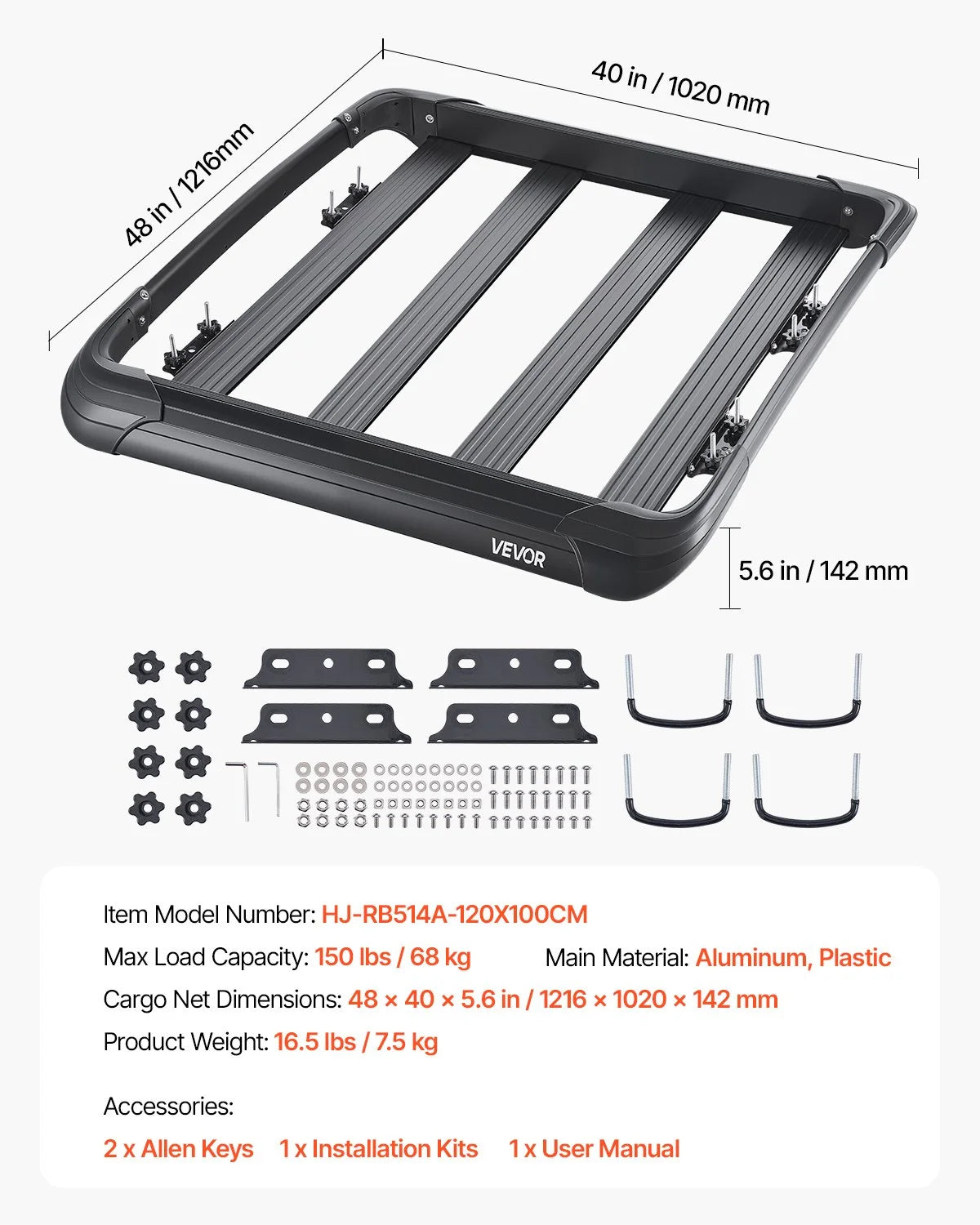 Universal Roof Rack Cargo Carrier Basket 48 x 40 x 5.6 in Car Top Luggage Holder - View 6