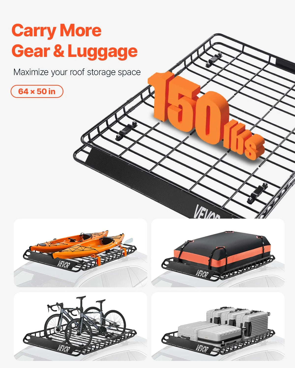 Universal Roof Rack Cargo Carrier Basket 64x50x4.1 in Car Top Luggage Holder Net