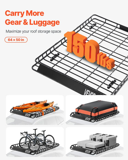 Universal Roof Rack Cargo Carrier Basket 64x50x4.1 in Car Top Luggage Holder Net