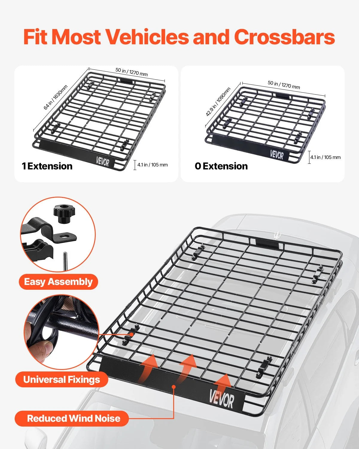 Universal Roof Rack Cargo Carrier Basket 64x50x4.1 in Car Top Luggage Holder Net - View 2