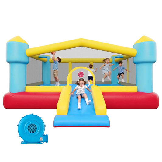 VEVOR Inflatable Bounce House, 14.7 x 13.8 x 6.8 ft Jumping Bouncy Castle, Inflatable Jumper for Kids with Slide, Basketball Hoop, Target Game & Jumping Area, Jumpings House Holds 3-4 Kids (Ages 3-8)