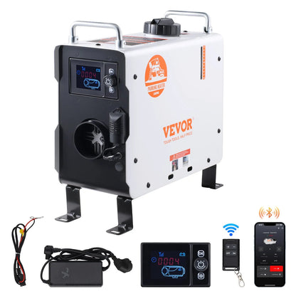 VEVOR 2KW Diesel Heater, 12V/24V All in One Diesel Air Heater, with Bluetooth APP Control, Remote Control and Display Screen, CO Alarm, Fast Heating Portable Diesel Heater for Vehicles and Outdoors