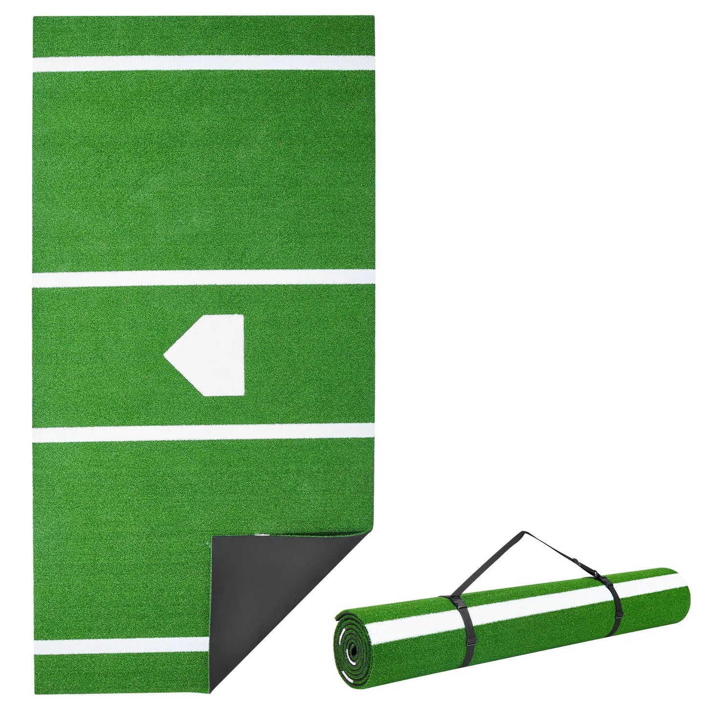 VEVOR Baseball Hitting Mat, 12x6 ft Batting Cage Mat, Batters Box Turf Mats, Softball Batting Practice Equipment with Home Plate and Anti Fade Turf, Portable Training Aid for Indoor Outdoor, Green