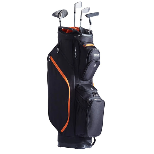 VEVOR Golf Cart Bag with 14 Way Organizer Divider Top, 36” 13 Pockets Premium Cart Bag, Durable Golf Bags with Handles & Dust Cover & Detachable Straps for Men & Women, Black & Orange
