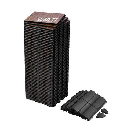 Dryland Tiles for Gym Floor Mat, 12.4 x 12.4 in Interlocking Dance Enthusiasts Training Mat, 52 PCS Interlocking PP+PVC Puzzle Floor Tiles, Brown