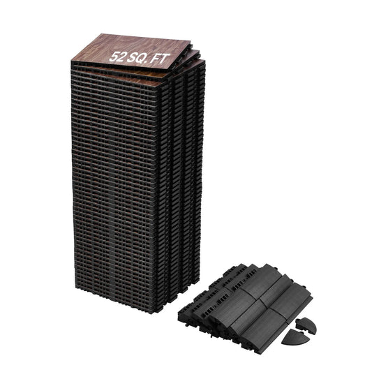 Dryland Tiles for Gym Floor Mat, 12.4 x 12.4 in Interlocking Dance Enthusiasts Training Mat, 52 PCS Interlocking PP+PVC Puzzle Floor Tiles, Brown