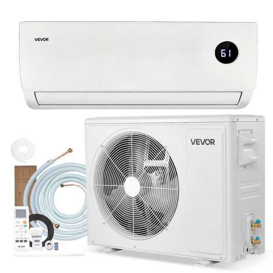 VEVOR Mini Split Air Conditioner, 12,000 BTU AC / 12,500 BTU Heat, 115V 19 SEER2 High Efficiency Energy Saving, Quiet Inverter System for 750 Sq.Ft Coverage Area, Easy to Maintain, for Home, Office