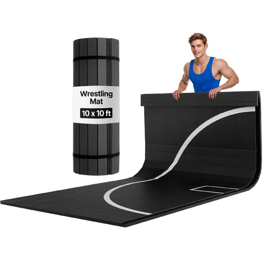 10x10 ft Wrestling Mat, Martial Arts Thick Mat for Home Gym Workouts Exercise, Waterproof PVC Roll-Up Training Mats with Circles, for Gymnastics, Tatami, Jiu Jitsu BJJ MMA Judo, Boxing, Black