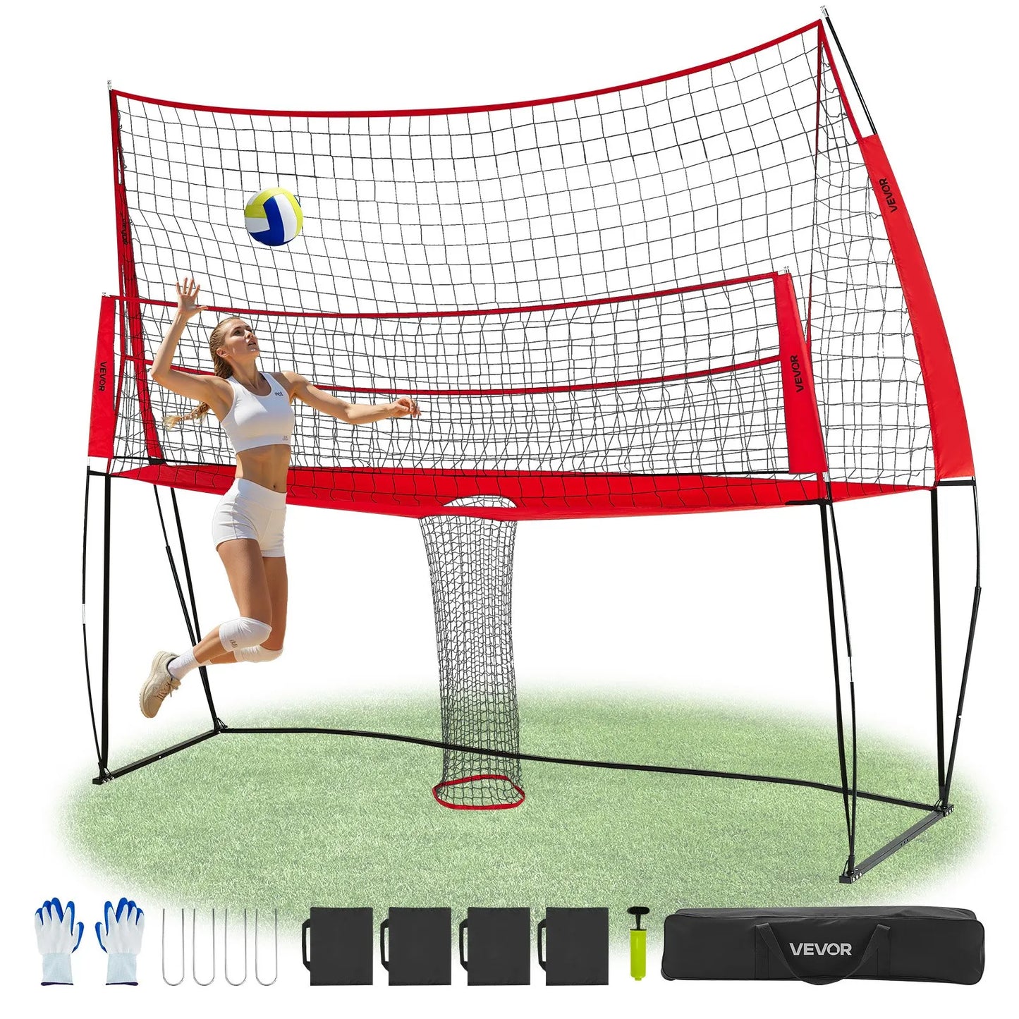 Volleyball Training Net System Adjustable Practice Equipment Indoor Outdoor