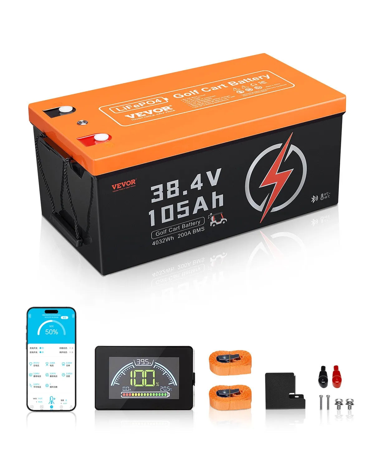 36V 105Ah Golf Cart Lithium Battery with LCD Monitor and 4000+ Cycles