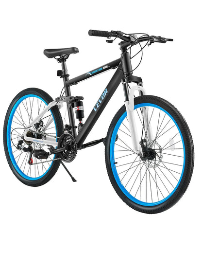 26" Mountain Bike MTB Bicycle 21 Speed Full Suspension Aluminum Dual Disc Brakes