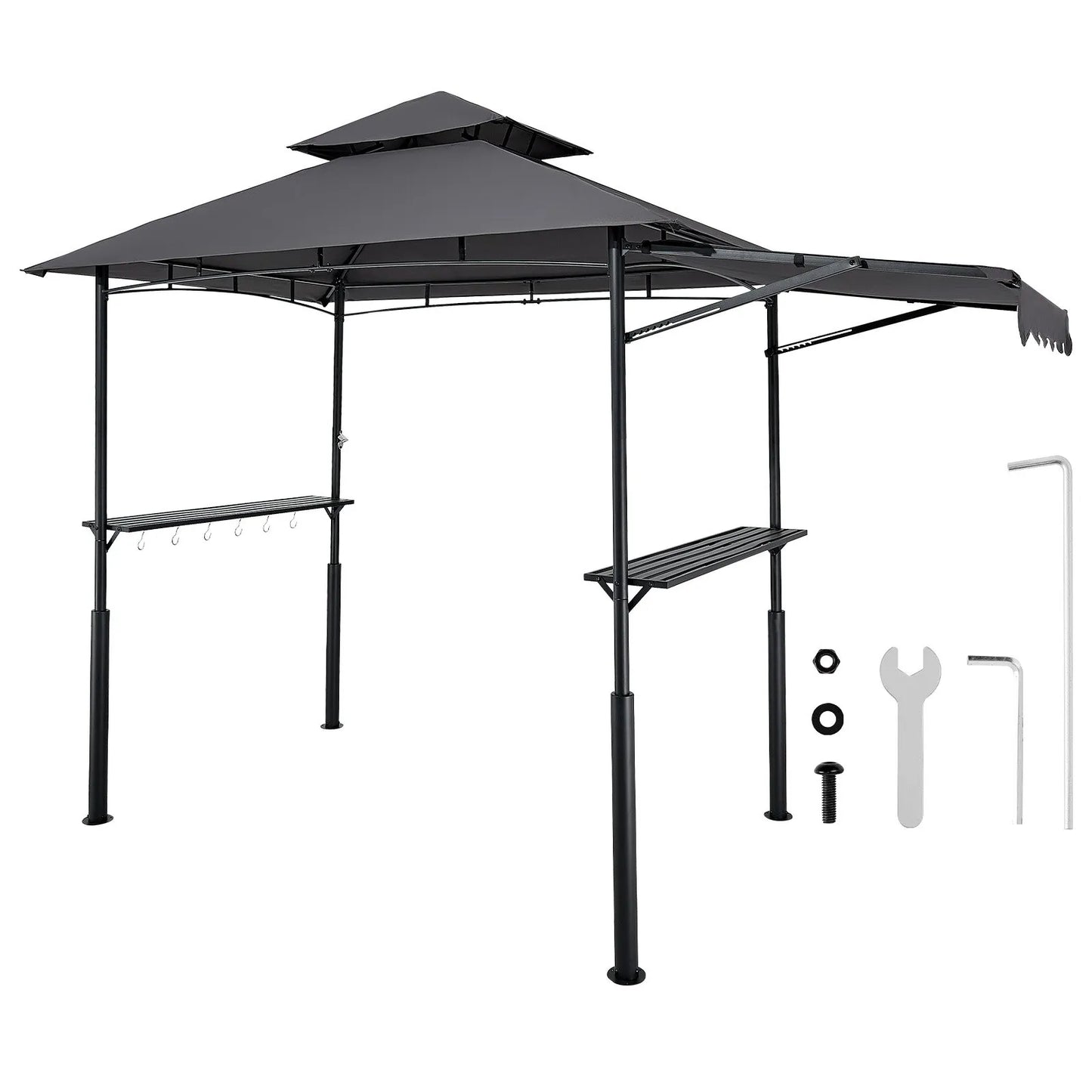 8'x5' BBQ Grill Gazebo Canopy Shelter Tent with Shelf & Awning Double-Tiered Top