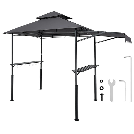 8'x5' BBQ Grill Gazebo Canopy Shelter Tent with Shelf & Awning Double-Tiered Top