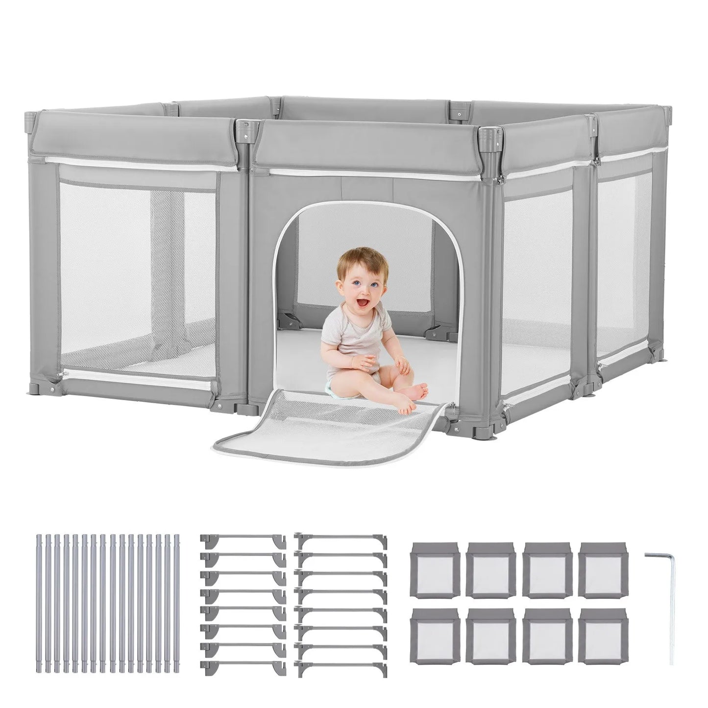 Baby Playpen, 78.7″ x 70.1″ Extra Large Toddlers Playpen, Foldable Baby Fence Play Yard with Zippered Door & Soft Breathable Mesh, Indoor Outdoor Safety Activity Center - Great Gift for Toddlers
