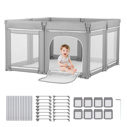 Baby Playpen, 78.7″ x 70.1″ Extra Large Toddlers Playpen, Foldable Baby Fence Play Yard with Zippered Door & Soft Breathable Mesh, Indoor Outdoor Safety Activity Center - Great Gift for Toddlers