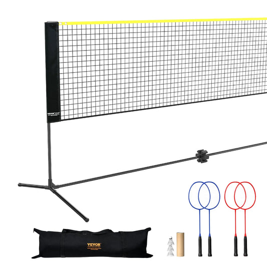 Badminton, Height Adjustable Volleyball Net, 20ft Wide Foldable Pickleball Net, Portable Tennis Net Set with Poles, Stand, Bag, Rackets, Nylon Shuttlecocks, Kid Backyard Indoor Outdoor Use