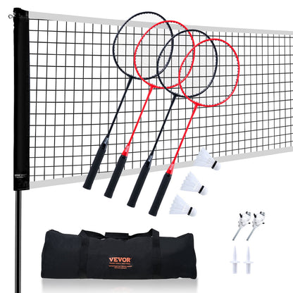 Badminton Net Set, Outdoor Backyard Beach Park Badminton Net, Portable Badminton Equipment Set, Adults Kids Badminton Net with Poles, Carrying Bag, 4 Iron Rackets, and 3 Nylon Shuttlecocks