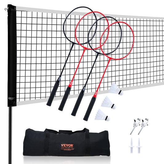 Badminton Net Set, Outdoor Backyard Beach Park Badminton Net, Portable Badminton Equipment Set, Adults Kids Badminton Net with Poles, Carrying Bag, 4 Iron Rackets, and 3 Nylon Shuttlecocks