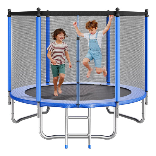 VEVOR Outdoor Trampoline, 8FT Round Recreational Trampoline with Enclosure Net, ASTM Approved, Heavy Duty Trampolines, Max 265 lbs Weight Capacity, Anti-Rust Backyard Trampolines for Kids & Adults