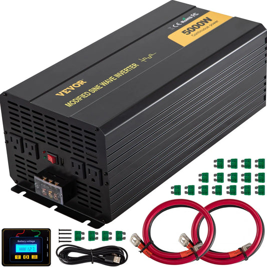 VEVOR Power Inverter, 5000W Modified Sine Wave Inverter, DC 12V to AC 120V Car Converter, with LCD Remote Controller, LED Indicator, AC Outlets Inverter for Truck RV Car Boat Travel Camping Emergency