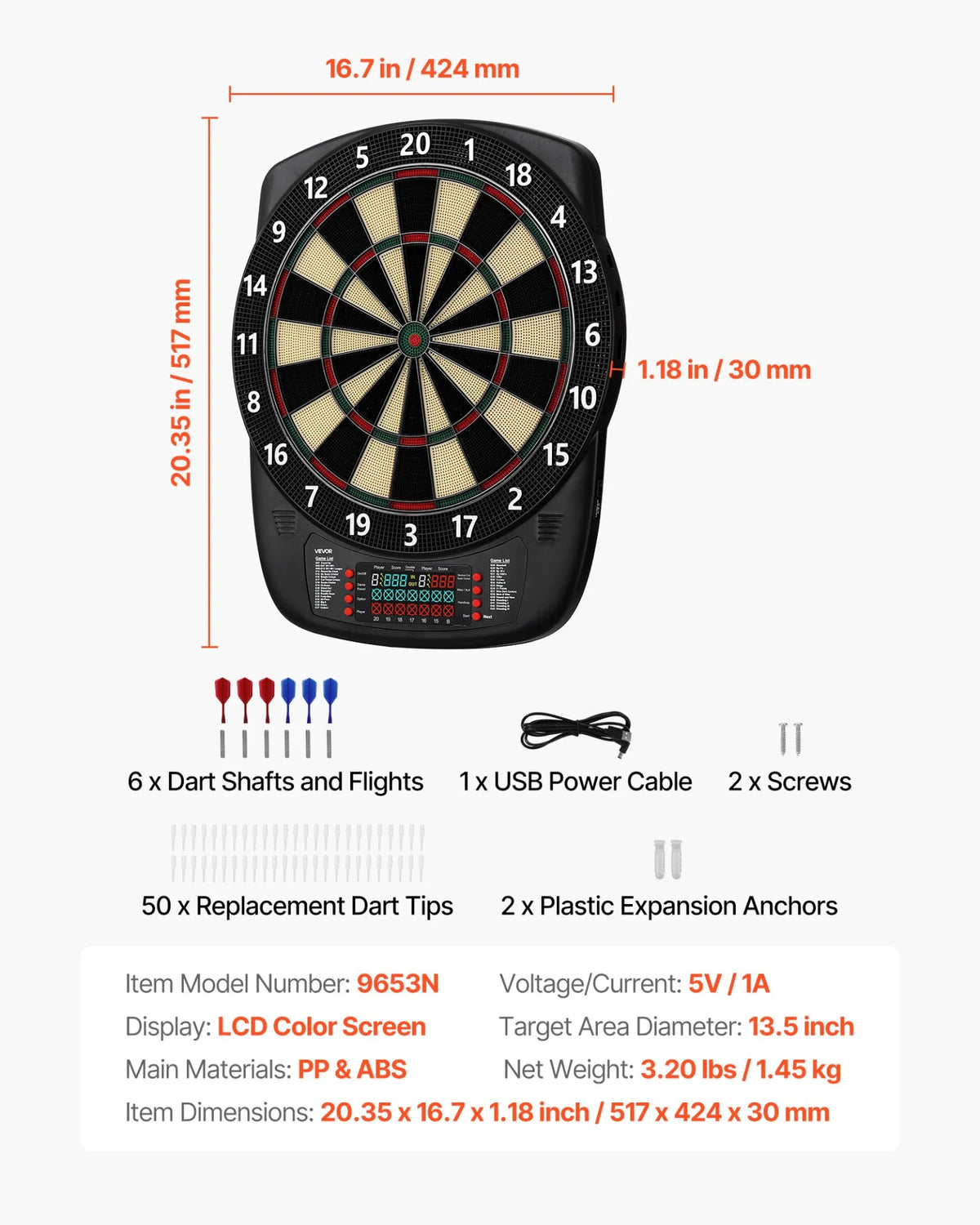 VEVO Electronic Dartboard 13.5 inch - 43 Game Modes Inside - View 6