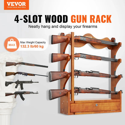 VEVOE Gun Rack, Wood Gun Rack Wall Mount, Gun Display Rack holds 4 Rifles, Shotguns, 132 lb Heavy Duty Wall Storage Display Rifle Rack with Soft Padding - View 11