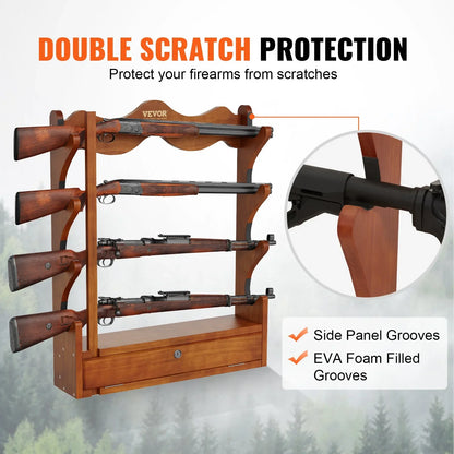 VEVOE Gun Rack, Wood Gun Rack Wall Mount, Gun Display Rack holds 4 Rifles, Shotguns, 132 lb Heavy Duty Wall Storage Display Rifle Rack with Soft Padding - View 13