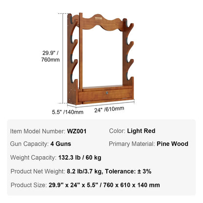 VEVOE Gun Rack, Wood Gun Rack Wall Mount, Gun Display Rack holds 4 Rifles, Shotguns, 132 lb Heavy Duty Wall Storage Display Rifle Rack with Soft Padding - View 15