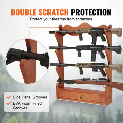 VEVOE Gun Rack, Wood Gun Rack Wall Mount, Gun Display Rack holds 4 Rifles, Shotguns, 132 lb Heavy Duty Wall Storage Display Rifle Rack with Soft Padding - View 3