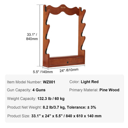 VEVOE Gun Rack, Wood Gun Rack Wall Mount, Gun Display Rack holds 4 Rifles, Shotguns, 132 lb Heavy Duty Wall Storage Display Rifle Rack with Soft Padding - View 6