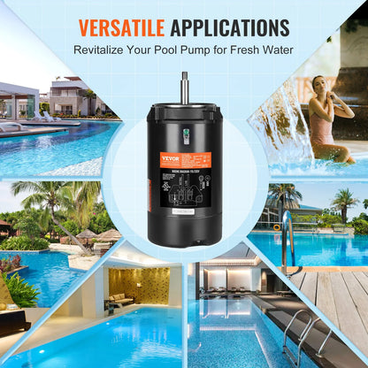 VEVOR 0.75 HP Pool Pump Motor, 56J Frame, 115V(8 Amps)/230V(4 Amps) 3450 RPM, 60Hz, 1.5 Service Factor, 80μF/250V Capacitor, CCW Rotation Round Flange Replacement Motor - View 5