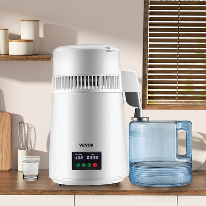 VEVOR 1.1Gal Water Distiller, 0.3Gal/H, 750W Distilled Water Maker Machine 0-99H Timing Set Temp Display, 304 Stainless Steel Countertop Distiller Plastic Carafe Cleaning Powder 3 Carbon Packs, White - View 8