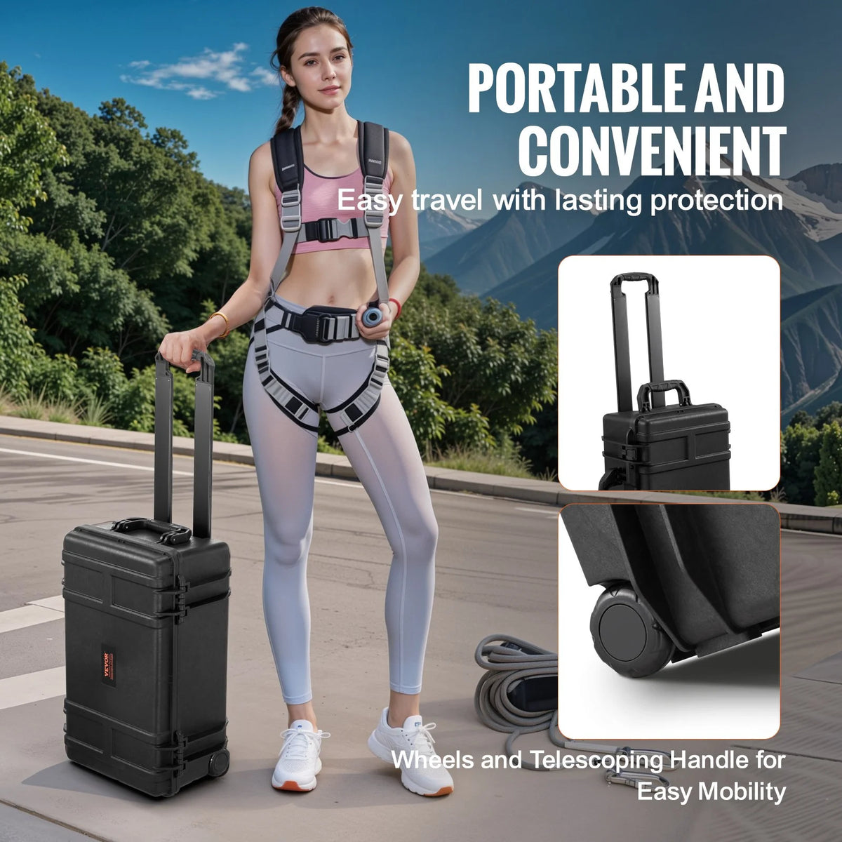 VEVOR 1.58 Cu.ft Weatherproof Hard Case with Retractable Pull Handles & Wheels - View 5