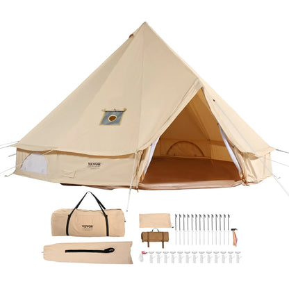 VEVOR 10-12 Person Canvas Glamping Bell Tent, Breathable Waterproof Yurt Tent with Stove Jack and Detachable Side Wall for Family Camping, 20'x20'x138"(Diameter 6M)