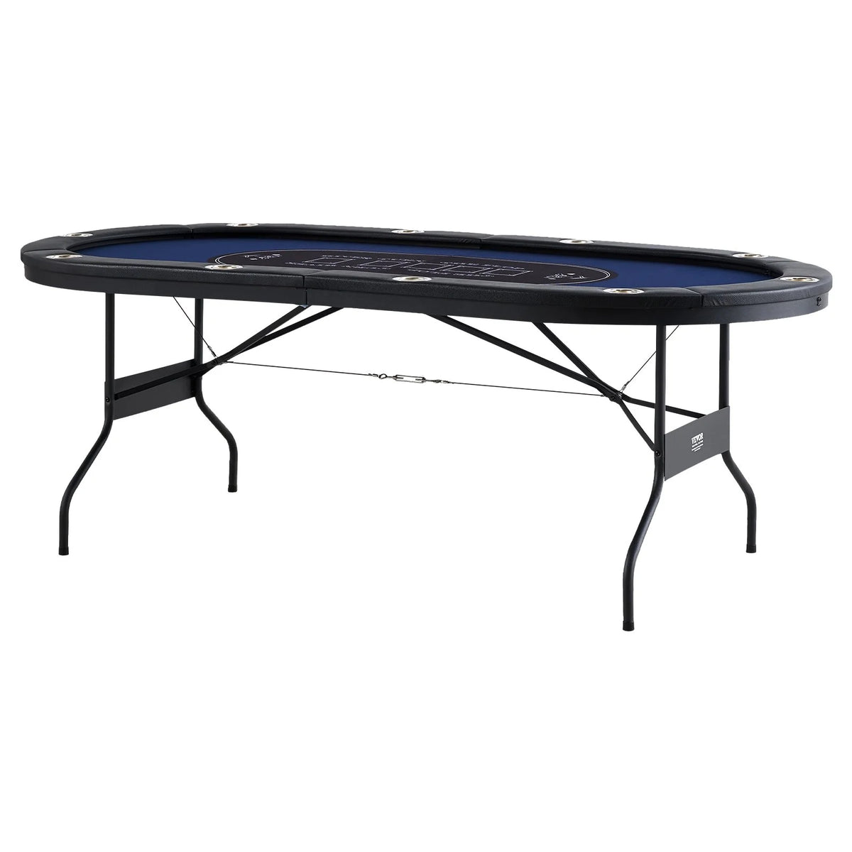 VEVOR 10 Player Foldable Poker Table, Blackjack Texas Holdem Poker Table with Padded Rails and Stainless Steel Cup Holders, Portable Folding Card Board Game Table, 84" Oval Casino Leisure Table - View 10