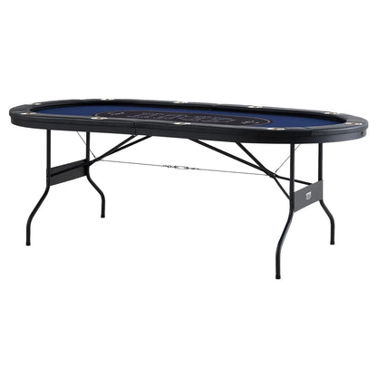 VEVOR 10 Player Foldable Poker Table, Blackjack Texas Holdem Poker Table with Padded Rails and Stainless Steel Cup Holders, Portable Folding Card Board Game Table, 84" Oval Casino Leisure Table - View 10